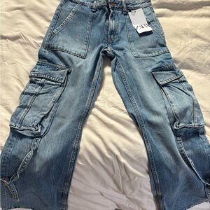 Zara Womens Relaxed Blue Cargo Jeans